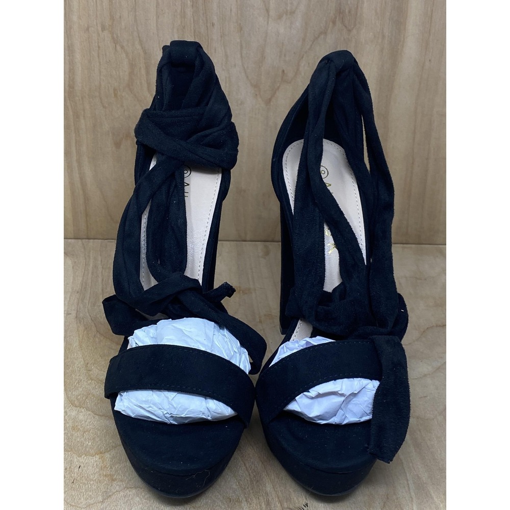 Allegra K Shoes Womens Size 8 Black Platform Block Heel Ankle Wrap Open Toe - Picture 6 of 14